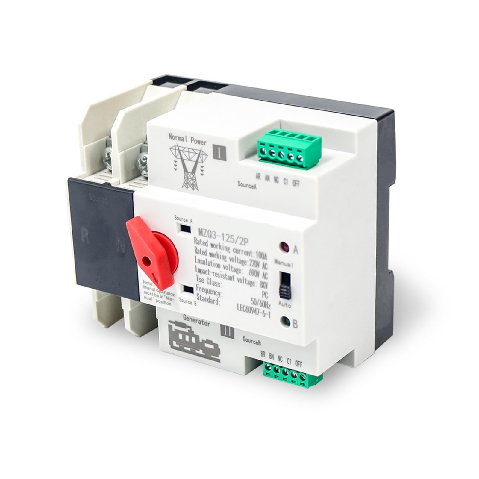 Amazon.com: RWRAPS ATS Panel Dual Power 2 Pole 125 Amps AC 230V